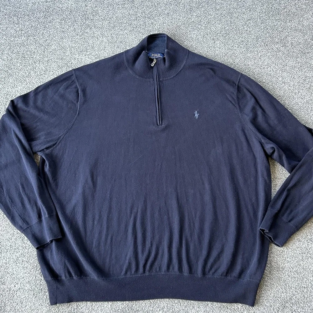 Polo Ralph Lauren Sweater Mens Big 3X Blue Cotton Quarter‎ Zip Mock Neck Knit